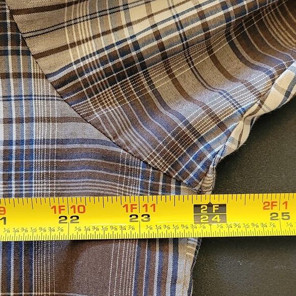 Vintage Ely Cattleman Western Pearl Snap Shirt Brown Blue Plaid Long Sleeve L - Picture 8 of 13